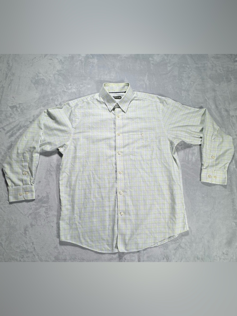 Orvis Wrinkle Free Plaid Button Front Shirt Men’s Large Green Blue Check